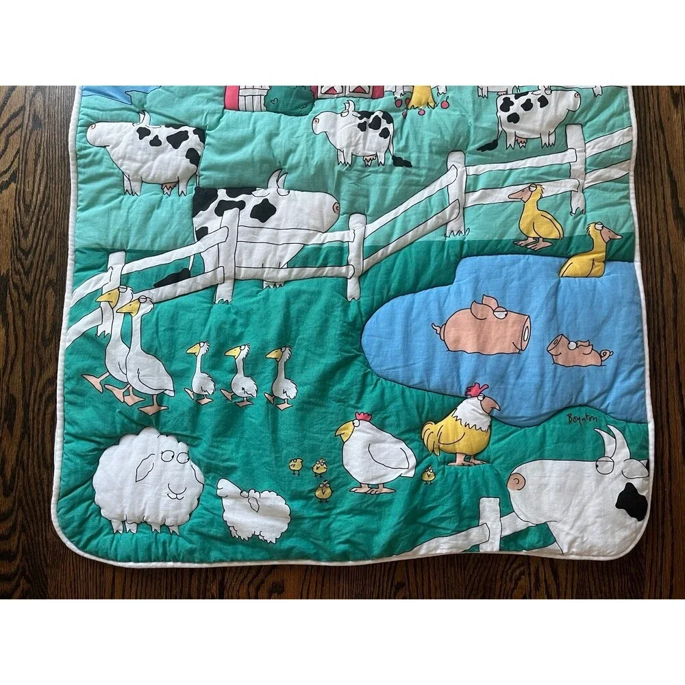Vintage 1990s Sandra Boynton for Babies Farm Animal Quilt Wall Hanging Blanket
